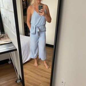 Seneca sky blue and white striped jumpsuit